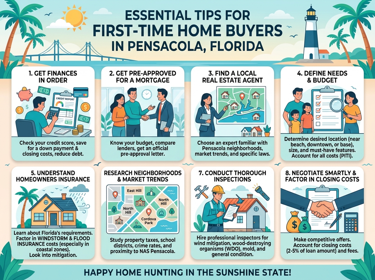 Buying your first home in Pensacola, FL? Discover essential tips, local market insights, and financing advice to land your dream house. Get started today!