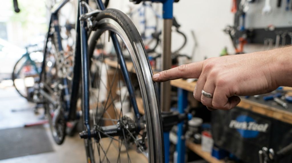 Checking bicycle wheel alignment for side-to-side wobble