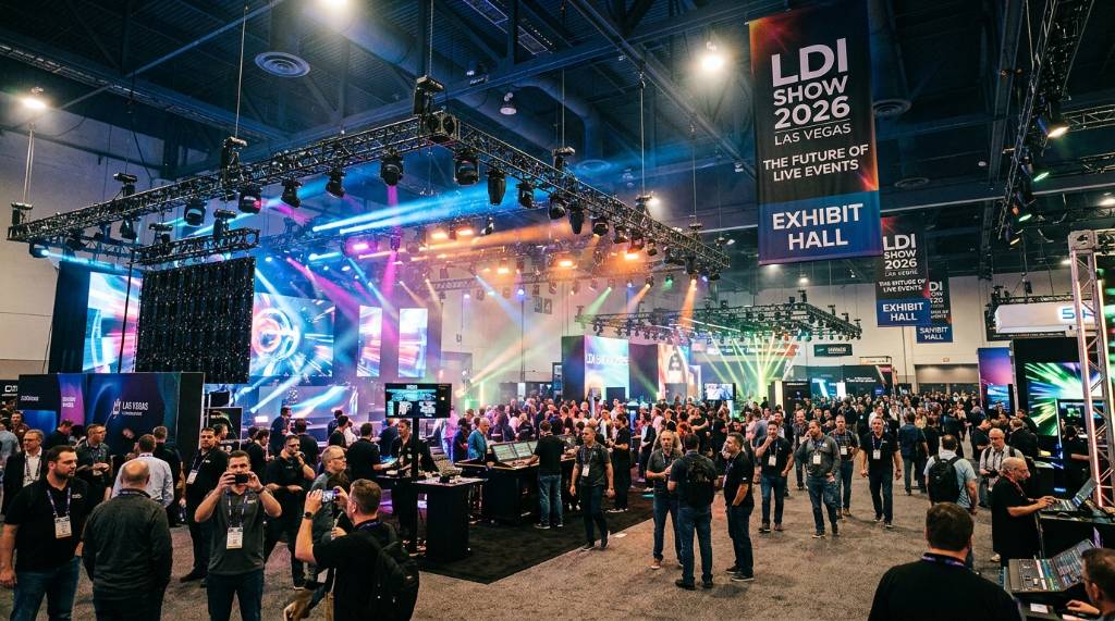 LDI Show 2026 expo floor with lighting and technology displays at Las Vegas Convention Center